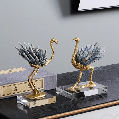 DecorBites™ Golden Crane Copper Crystal Handmade Home Decor Craft