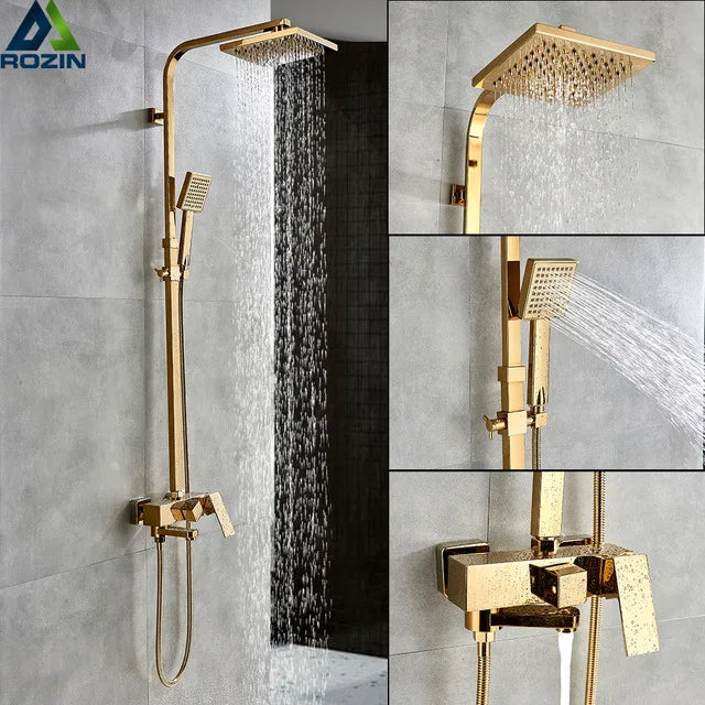 ™ Golden Shower Faucet Set with 8" Rainfall Shower, Wall Mounted Hand Shower