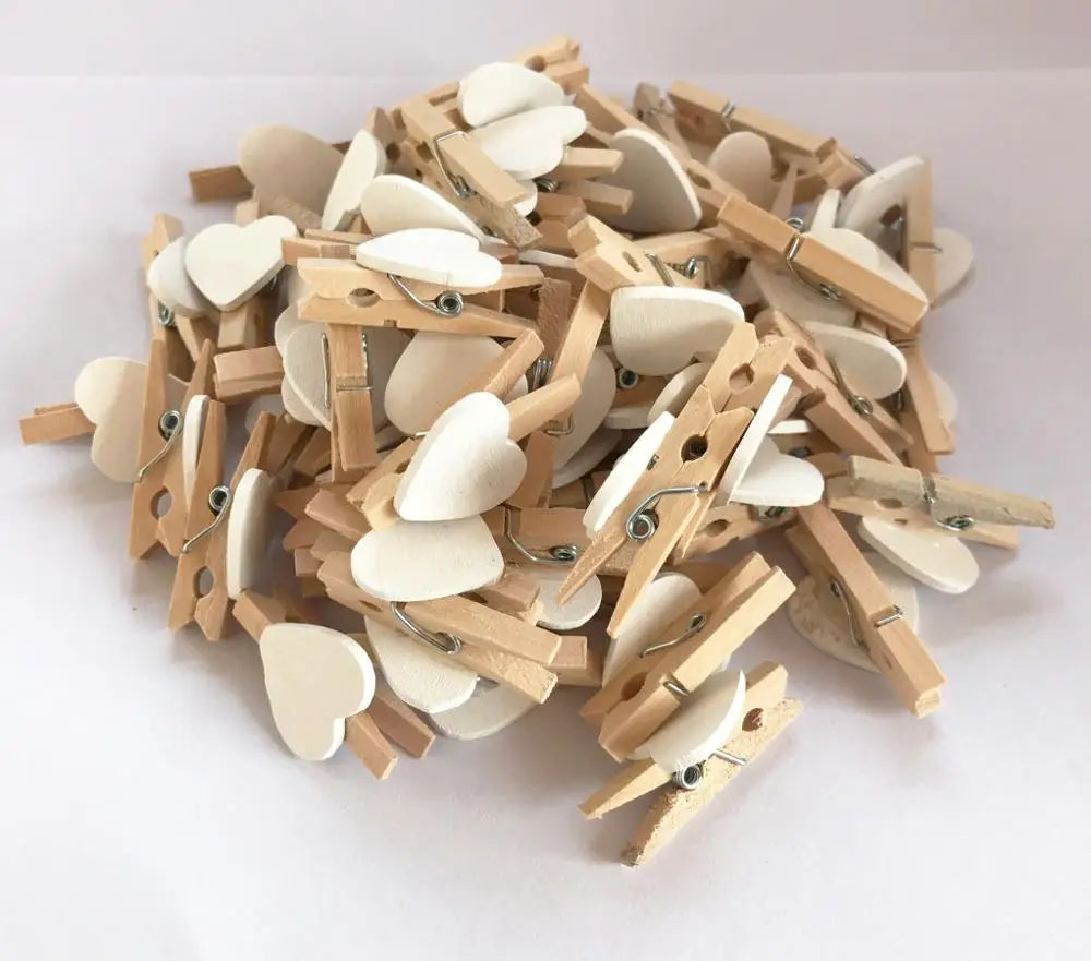 DecorBites™ 50-Pack Romantic Heart Shape Wood Clips for Home Décor and Parties