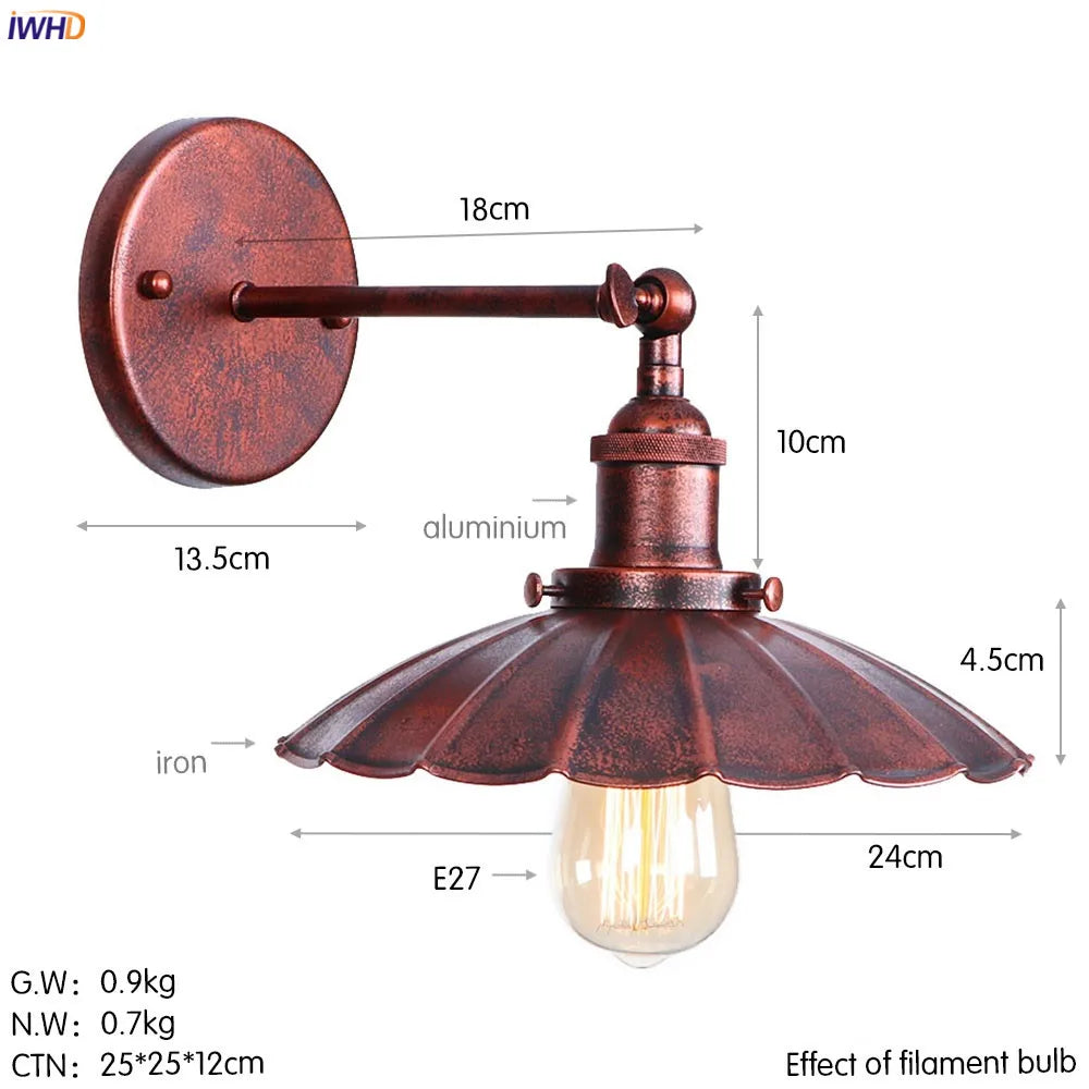 DecorBites™ Antique Gold Rustic Wall Lamps Bathroom Stair Mirror Light Loft Decor Industrial