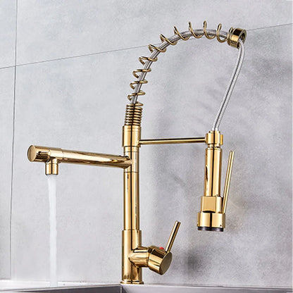 DecorBites™ Brass Kitchen Faucet Spring Swivel Spout Hot Cold Water Mixer Taps