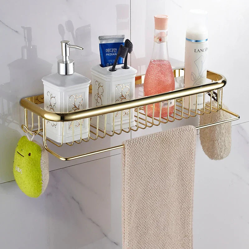 ™ Gold Brass Bathroom Shelf with Soap Holder 30cm/45cm