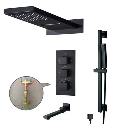 DecorBites™ Black Thermostatic Waterfall Rainfall Shower Faucet with Handshower