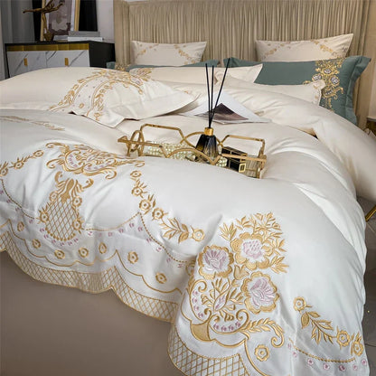 DecorBites™ 1000TC Egyptian Cotton Gold Embroidery 4Pcs Bedding Set - Luxe Chic Collection