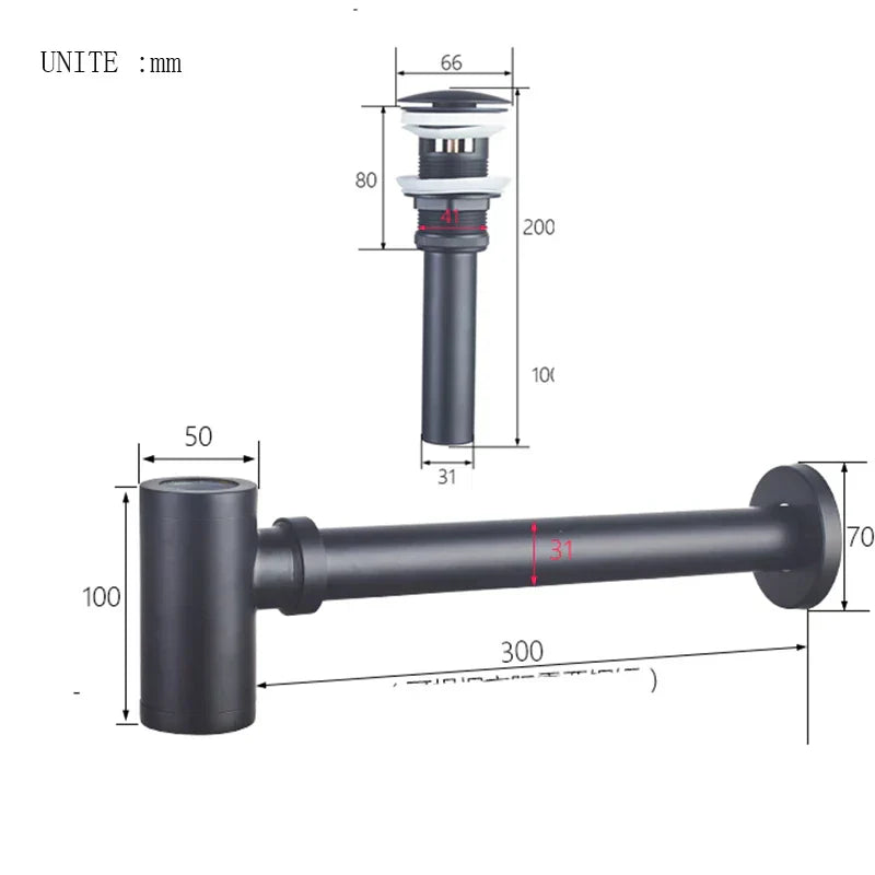 DecorBites™ Brass Basin Tap Siphon Kit, Pop Drain Deodorization, Chrome/Black/Bronze
