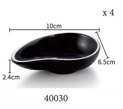 DecorBites™ Black Melamine Plastic Dipping Sauce Dish Bowl Set - Pack of 4