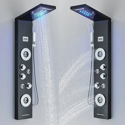 DecorBites™ Black LED Waterfall Rain Shower Panel Faucet Set with Massage Jets