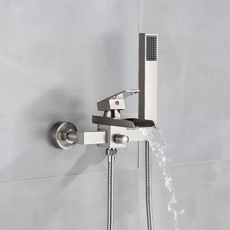 DecorBites™ Black Wall Mount Bathtub Shower Faucet with Waterfall Spout