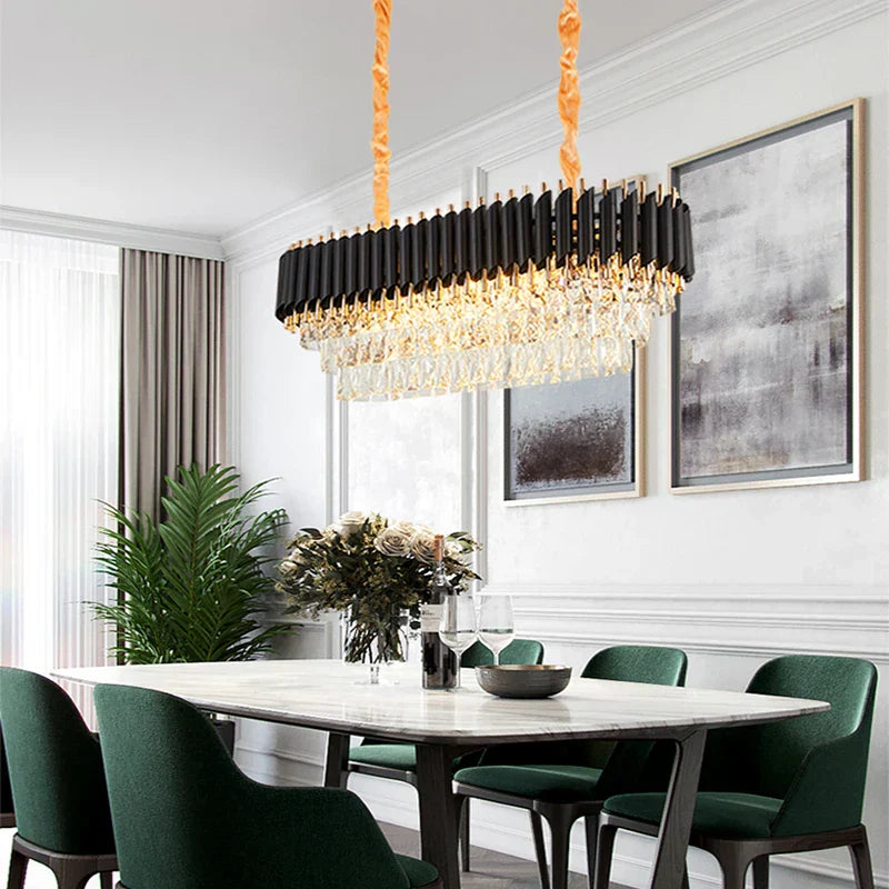 DecorBites™ Crystal Black Clear LED Chandelier Lighting for Staircase Foyer