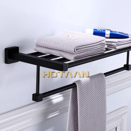 DecorBites™ Black Towel Rack: Wall-mounted Aluminium Bathroom Accessories