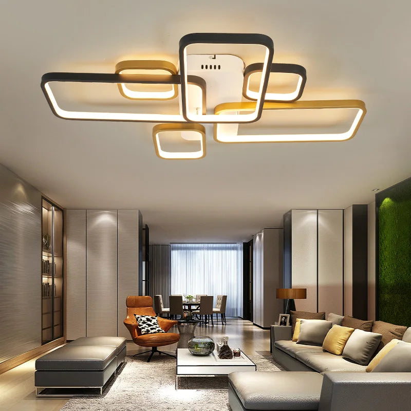 DecorBites™ Black+Gold Modern LED Chandelier for Living Room Dimmable Nordic Minimalism Lighting