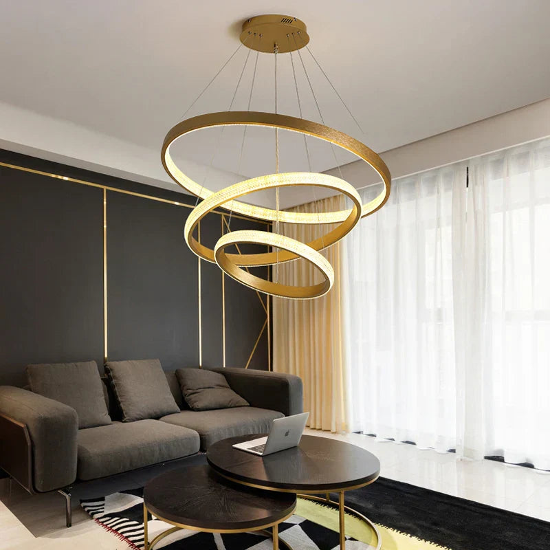 ™ Gold Circle Chandelier Creative LED Lighting Modern Indoor Fixtures