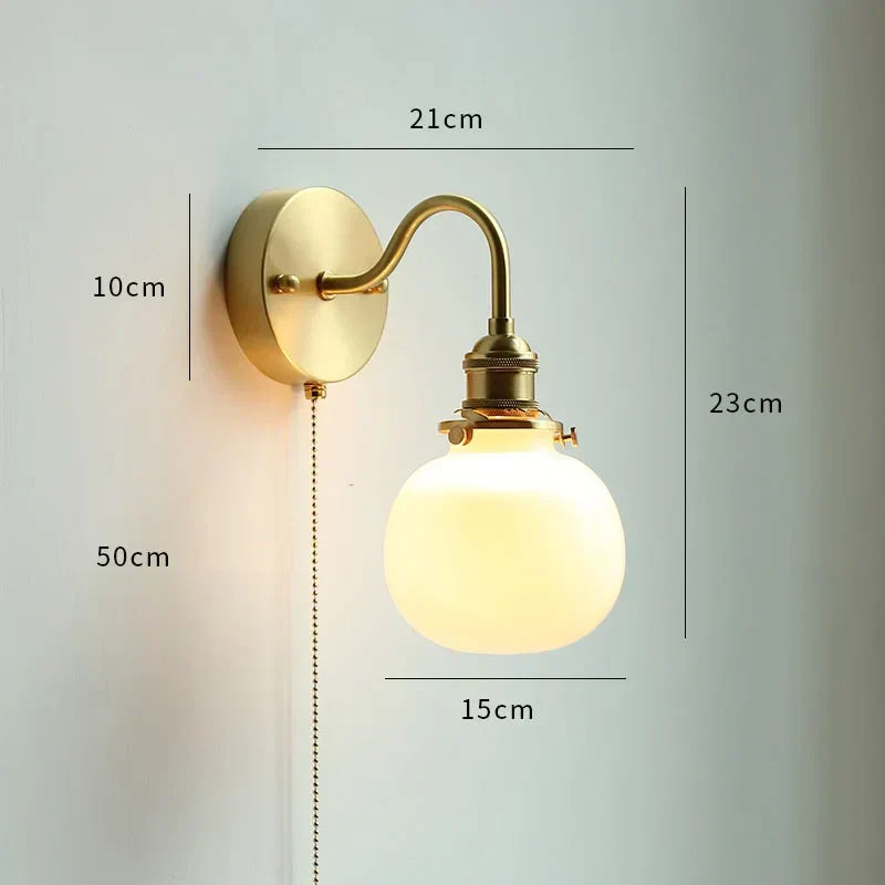 DecorBites™ Glass Copper LED Wall Lights with Pull Chain Switch for Home Bedroom Bathroom Mirror