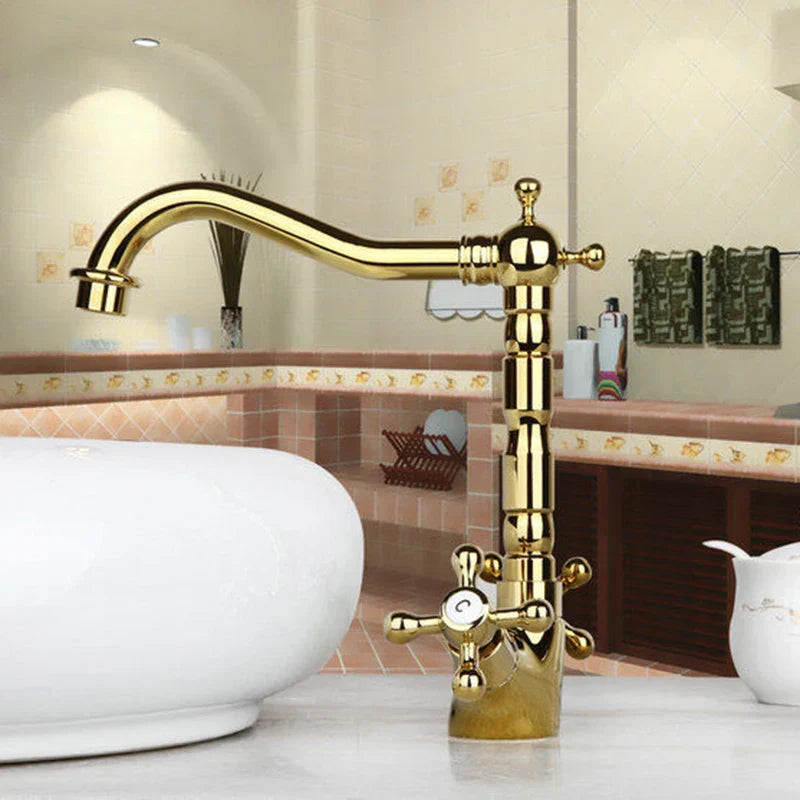 DecorBites™ Antique Brass Dual Handle Swivel Sink Faucet Rotated Mixer Tap