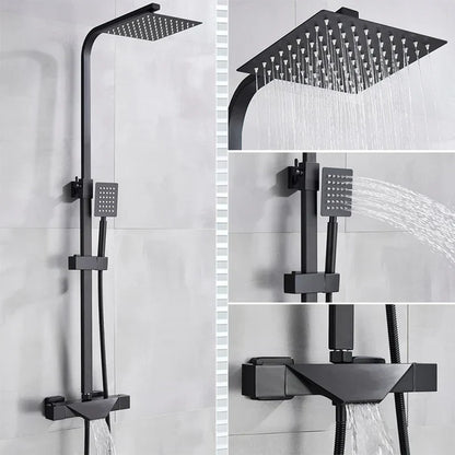 DecorBites™ Black Thermostatic Shower Faucet Rain Head System for Wall Mount Installation
