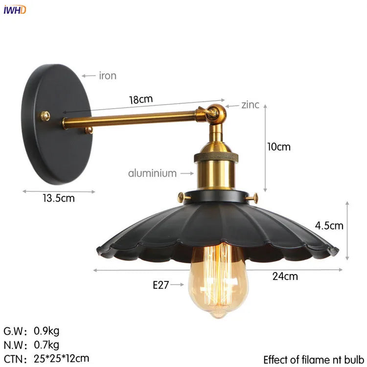DecorBites™ Antique Gold Rustic Wall Lamps Bathroom Stair Mirror Light Loft Decor Industrial