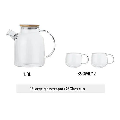 DecorBites™ 1.8L Transparent Borosilicate Glass Teapot | Heat-Resistant Flower Tea Set