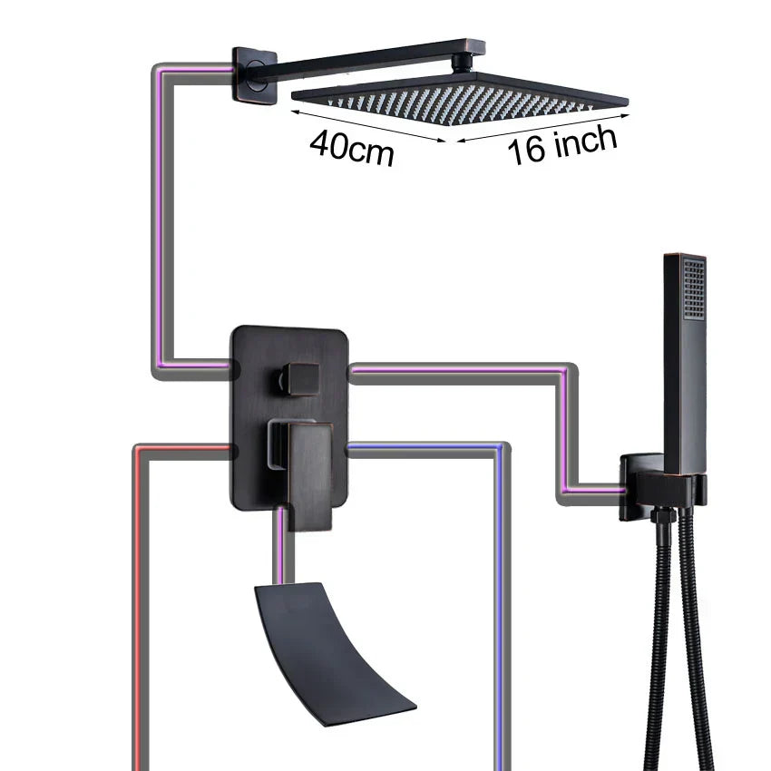 DecorBites™ Black Bronze Shower Faucet Set with Rainfall Mixer Tap & 2-ways Valve
