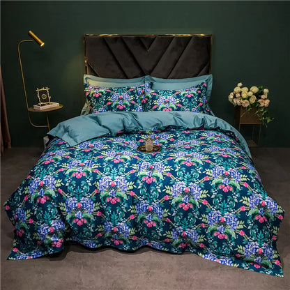 DecorBites™ 1400TC Egyptian Cotton Bird Floral Bedding Set - Luxury 4Pcs