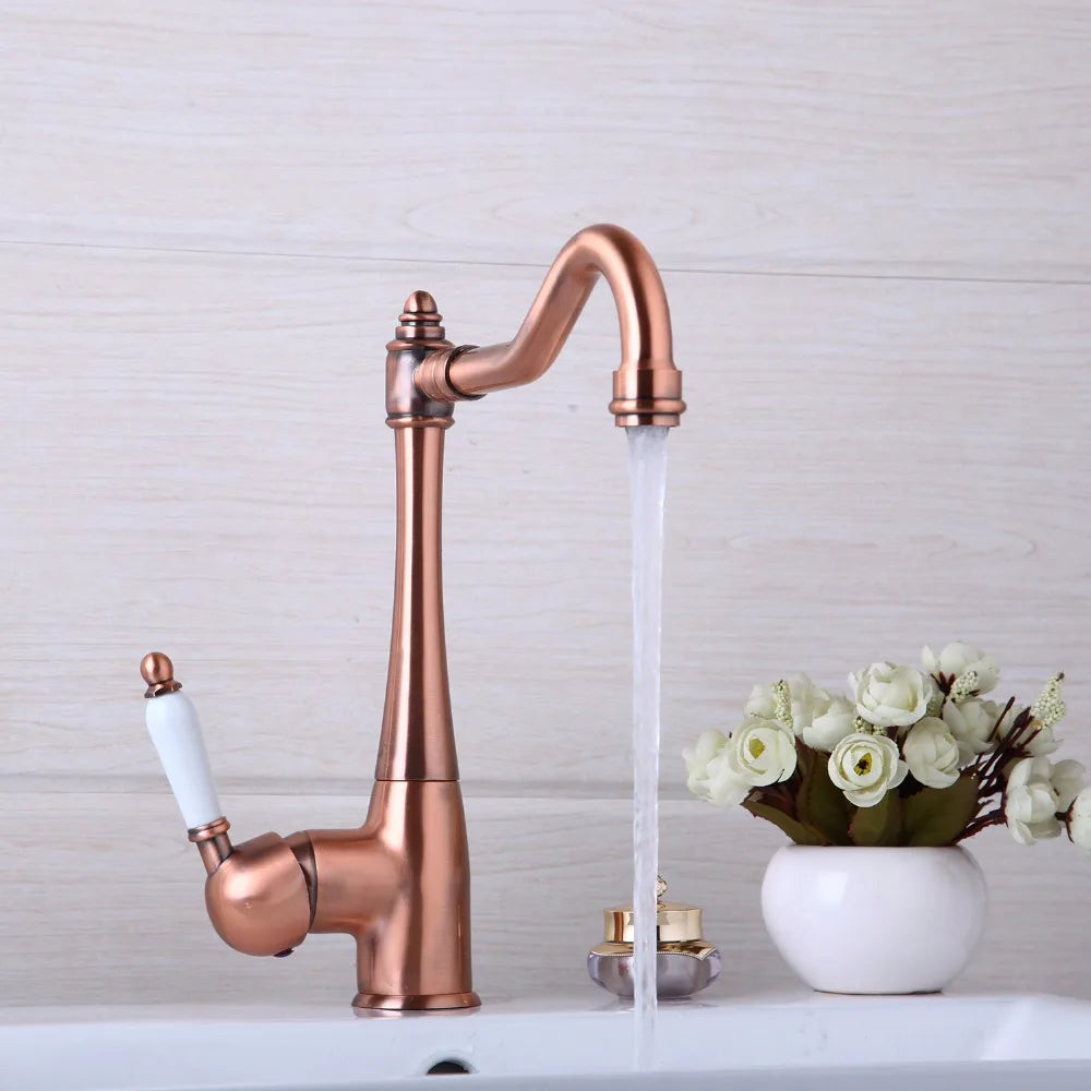 DecorBites™ Antique Copper Kitchen Basin Mixer Tap with Ceramic Handle