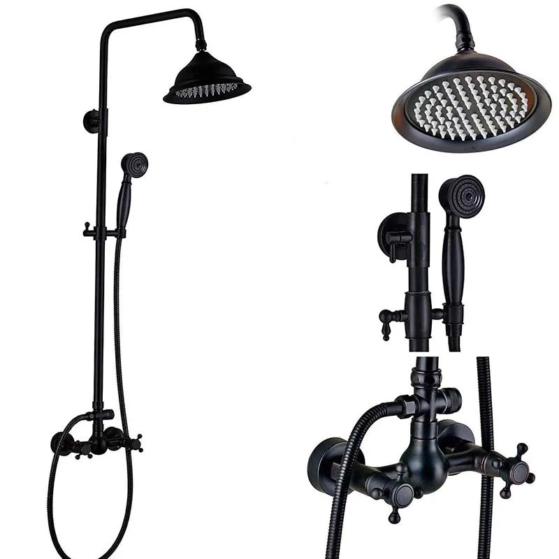 DecorBites™ Black Bronze Shower Faucet Set with 8" Rain Shower Head and Hand Shower