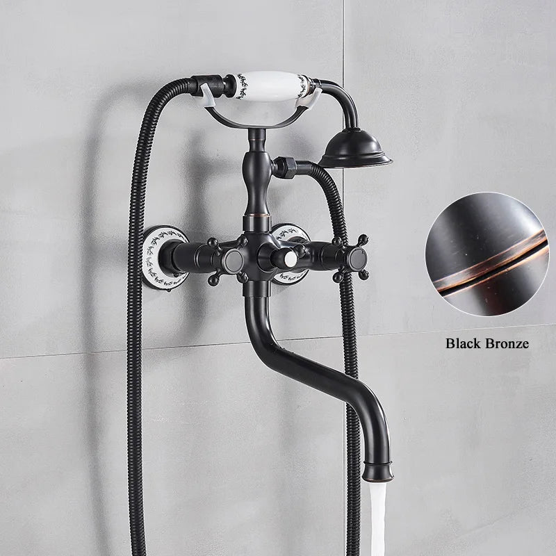 DecorBites™ Antique Brass Wall Mount Bath Shower Mixer Tap with 30cm Spout Rotation