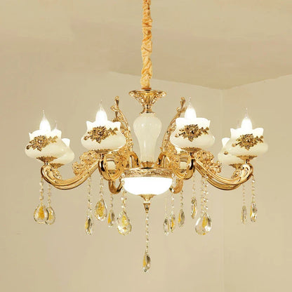 DecorBites™ Gold Crystal LED Chandelier: Elegant Lighting for Living Room, Hotel, or Villa Hall