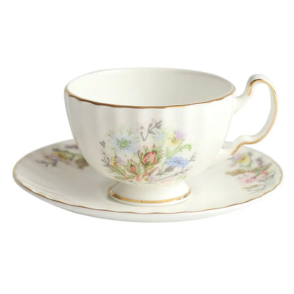DecorBites™ Bone China Tea Cup Set, Flowers Teacup & Snack Dish for Office Drinkware