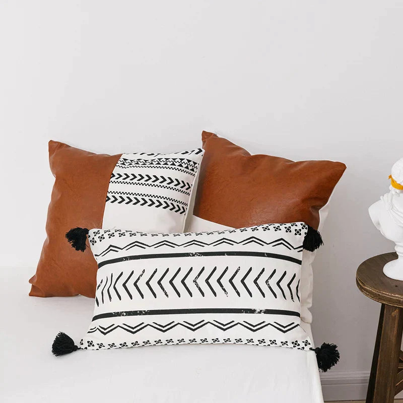DecorBites™ Brown Faux Leather Cotton Cushion Cover 45x45cm/35x50cm Modern Design