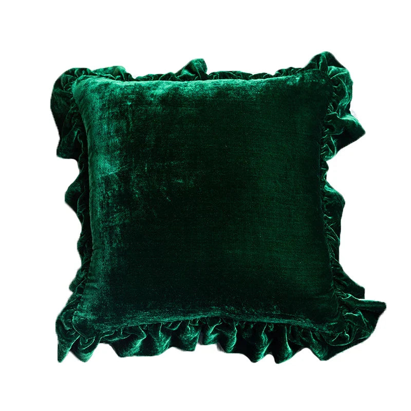 DecorBites™ Luxe Orange Velvet Ruffled Euro Pillow Sham - French Style Elegance