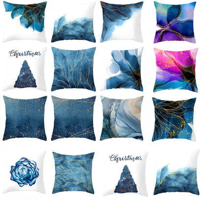 DecorBites™ Blue Ink Gold Edge Geometric Cushion Cover - Polyester Throw Pillow Case