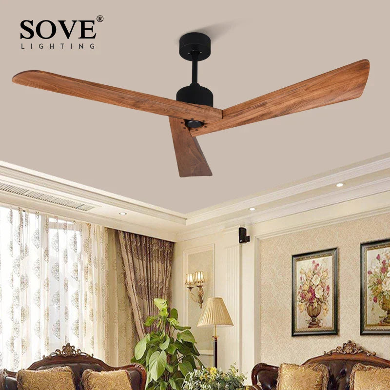 DecorBites™ 60" Wood Ceiling Fan Remote Control Living Room Dining Loft DC Fan 220V