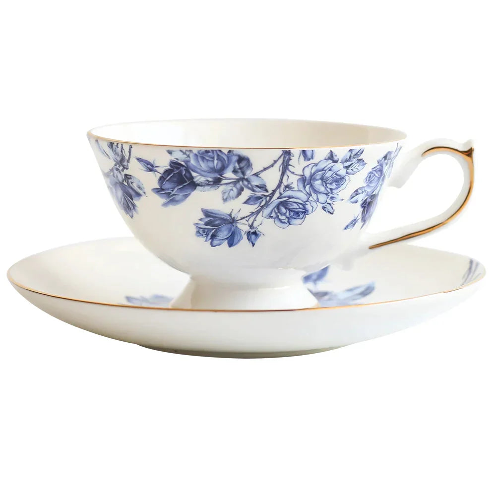 DecorBites™ Bone China Tea Cup Set, Flowers Teacup & Snack Dish for Office Drinkware
