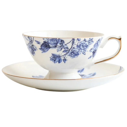 DecorBites™ Bone China Tea Cup Set, Flowers Teacup & Snack Dish for Office Drinkware