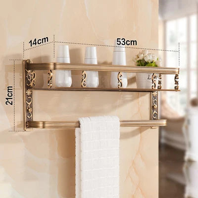 DecorBites™ Aluminum Bathroom Corner Shelf - 40cm Length, Antique Finish, Shower Room Basket
