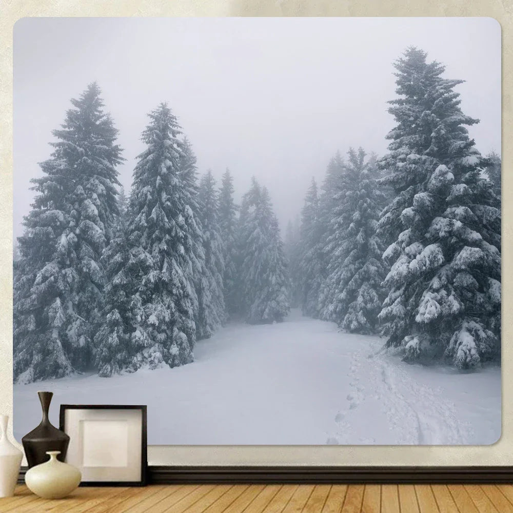 DecorBites™ Christmas Snow Forest Tapestry: Bohemian Bedroom Wall Decoration