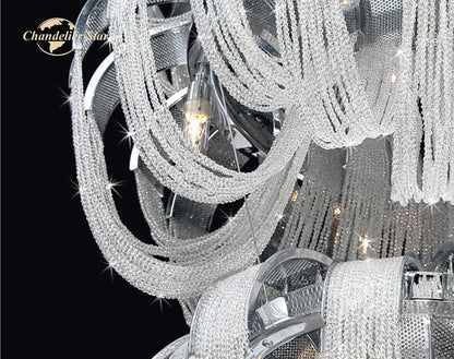 DecorBites™ Crystal Circle LED Tassel Chandelier: Modern Luxury Pendant Hanging Light Fixture for Bedroom and Living Room