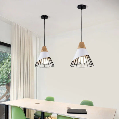 DecorBites™ Industrial Loft Wood Pendant Light, Nordic Iron Hanging Lamp for Kitchen, Bedroom, Dining Room