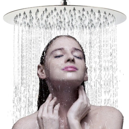 DecorBites™ 16" Round Rainfall Shower Head Stainless Steel Ultrathin Chrome Finish Showerhead