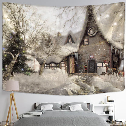 DecorBites™ Christmas Snow House Tapestry Wall Hanging Landscape Art Home Decor