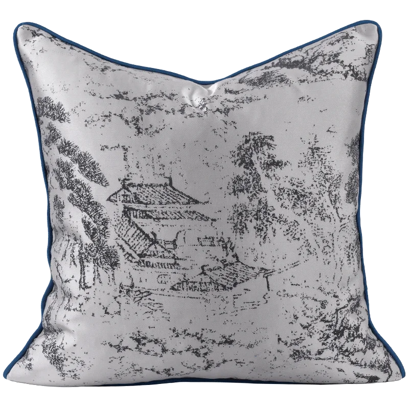 DecorBites™ Asian Landscape Painting Jacquard Square Pillow Cover 45x45cm