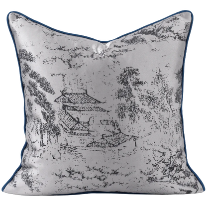 DecorBites™ Asian Landscape Painting Jacquard Square Pillow Cover 45x45cm