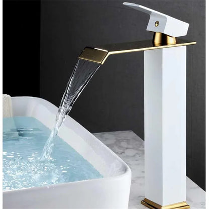 DecorBites™ Gold Waterfall Basin Faucet - Brass Mixer Tap for Bathroom Sink, Hot and Cold