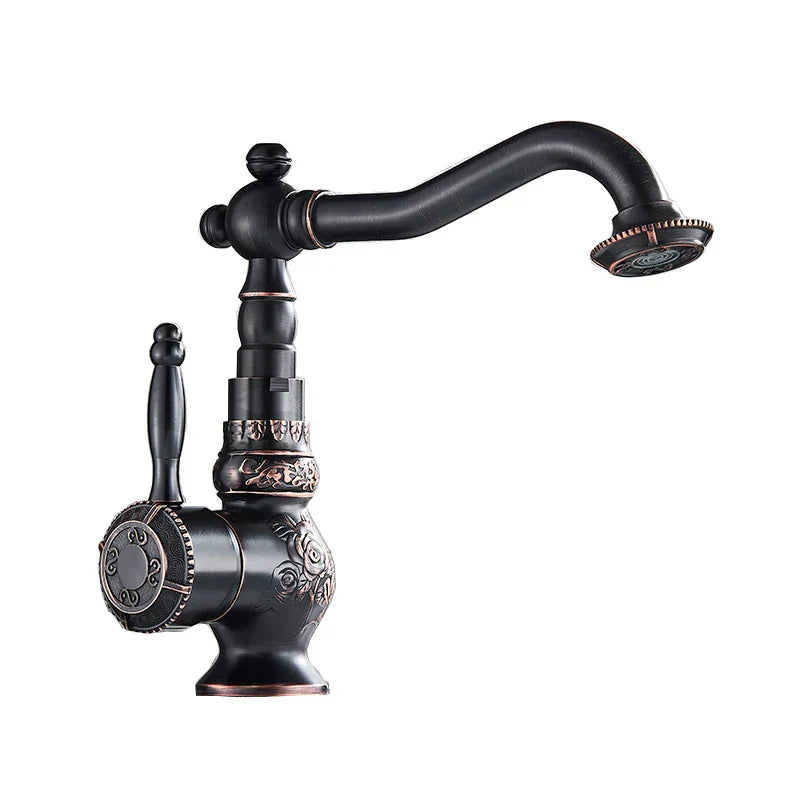 DecorBites™ Antique Brass Bathroom Sink Faucet Mixer, Single Handle Hot Cold Water Tap