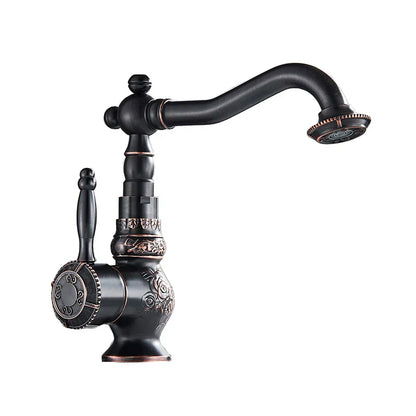 DecorBites™ Antique Brass Bathroom Sink Faucet Mixer, Single Handle Hot Cold Water Tap