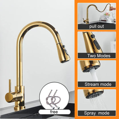 DecorBites™ Black Pull Out Kitchen Sink Faucet - Deck Mounted Stream Sprayer Kitchen Mixer Tap