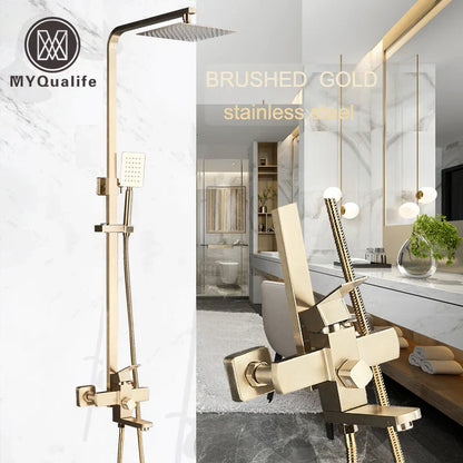 DecorBites™ Brushed Gold Shower Mixer with Rotating Tub Spout and 8" Rainfall Head