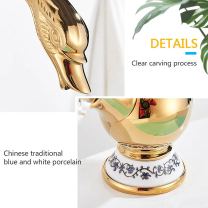 DecorBites™ Golden Swan Basin Faucet: Solid Brass, Deck Mount, Dual Handle Mixer Tap
