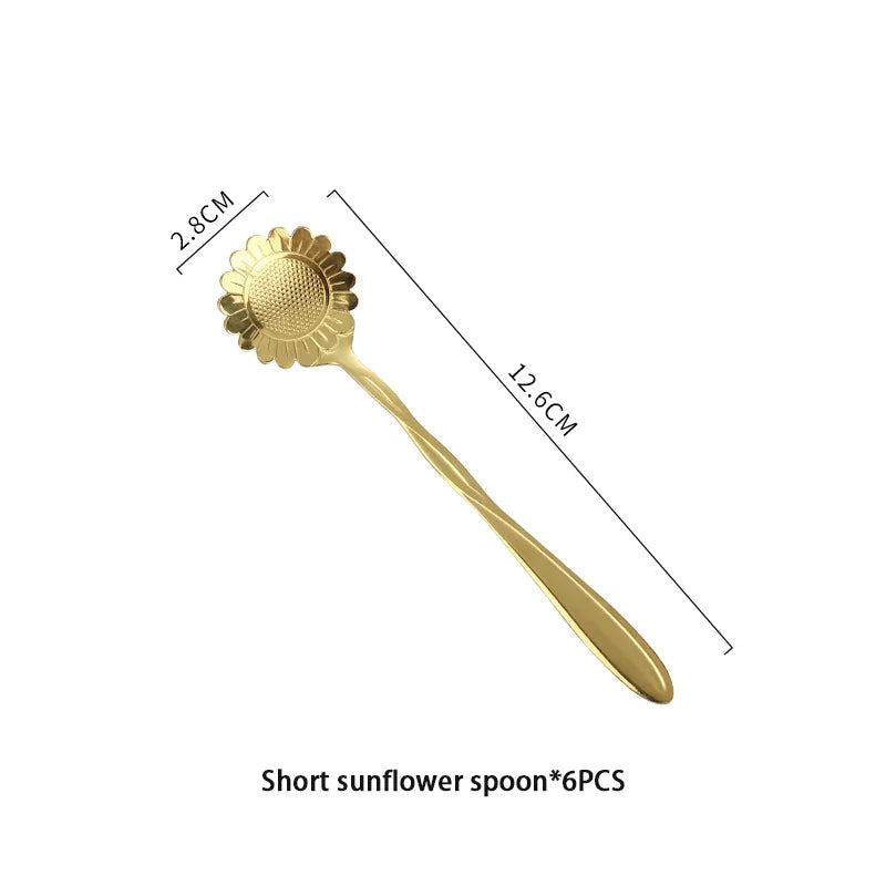 DecorBites™ Gold Flower Stainless Steel Teaspoons Set for Coffee, Desserts, and Ice Cream