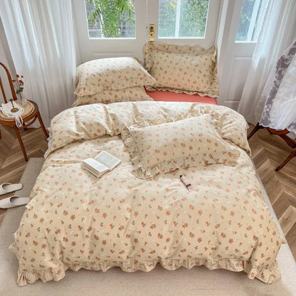 DecorBites™ Gardenia Print Princess Bedding Set with Ruffles and Pillowcases